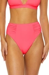 Soluna Ruched High Waist Bikini Bottoms In Popsicle