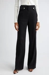 Veronica Beard Sunny Button Tab Linen Blend Wide Leg Pants In Black