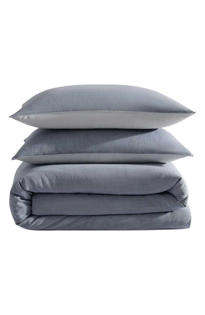 Calvin Klein Reversible 3 Piece Duvet Cover Set, Queen In Medium Blue