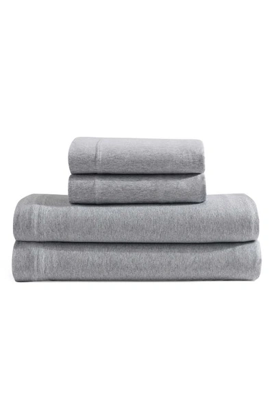 Calvin Klein Modern Cotton Blend Melange Jersey 4 Piece Sheet Set, Queen In Grey/blue