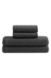 Calvin Klein Modern Cotton Blend Melange Jersey 4 Piece Sheet Set, Queen In Dark Gray