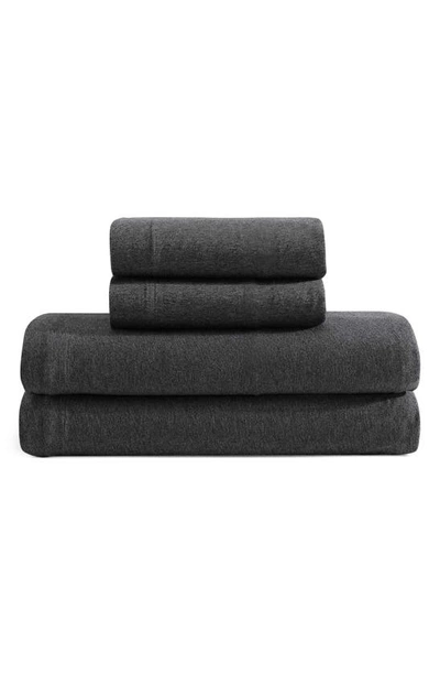 Calvin Klein Modern Cotton Blend Melange Jersey 4 Piece Sheet Set, Queen In Dark Grey