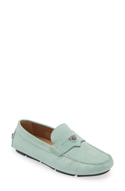 Versace Medusa Coin Penny Driving Loafer In Spearmint Rutenium