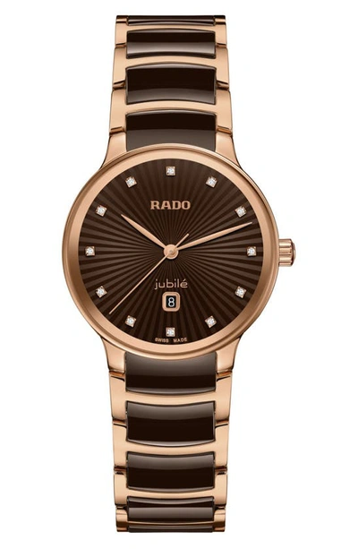 Rado Centrix Diamond Bracelet Watch, 30.5mm In Brown