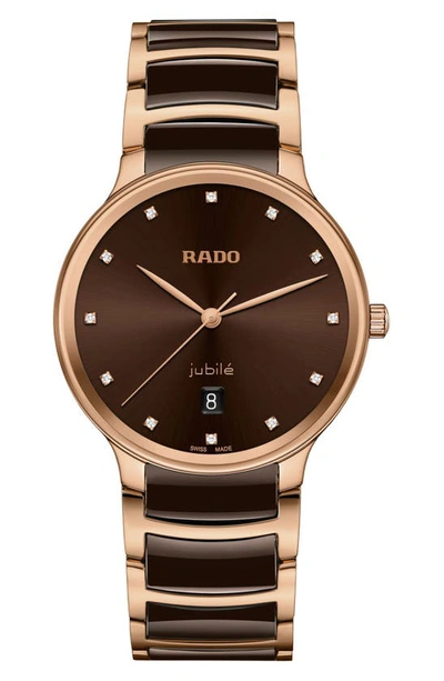 Rado Centrix Diamond Bracelet Watch, 39.5mm In Brown