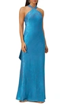 ADRIANNA PAPELL FOIL SLEEVELESS CHIFFON GOWN