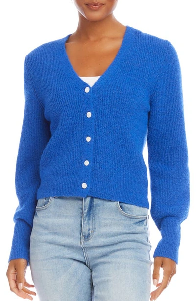 Karen Kane V-neck Rib Cardigan In Blue