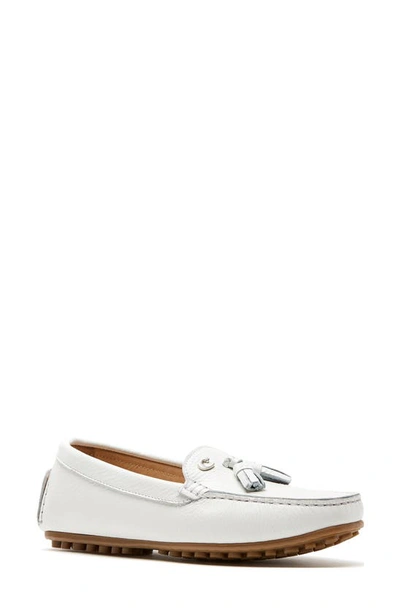 La Canadienne Pista Tassel Leather Driver Loafers In White