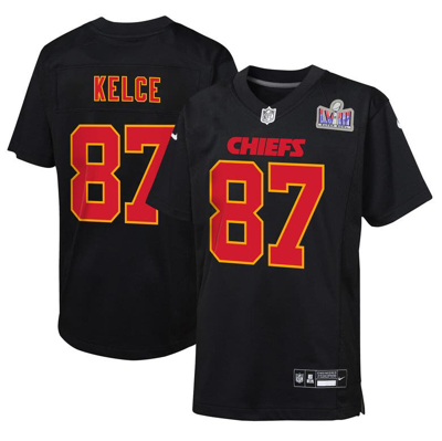 Nike Kids' Youth  Travis Kelce Black Kansas City Chiefs Super Bowl Lviii Patch Carbon Fashion Game Jersey