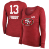 MAJESTIC MAJESTIC THREADS BROCK PURDY SCARLET SAN FRANCISCO 49ERS SUPER BOWL LVIII SCOOP NAME & NUMBER TRI-BL