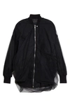 RICK OWENS TULLE TRIM OVERSIZE BOMBER JACKET