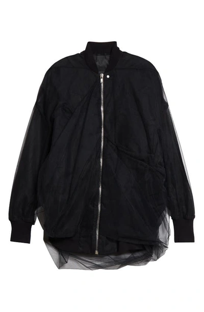 Rick Owens Tulle Trim Oversize Bomber Jacket In Black