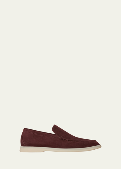 Loro Piana Men's Summer Walk Suede Loafers In Red