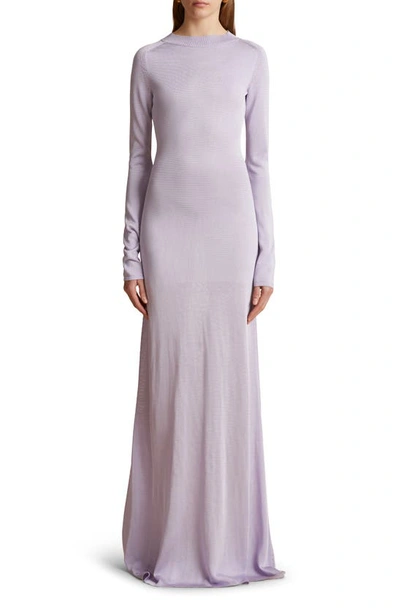 Khaite Valera Long Sleeve Knit Dress In Lavender