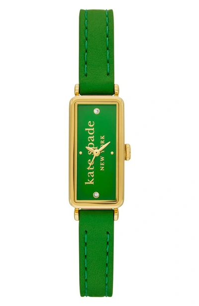 Kate Spade Rosedale Leather Strap Watch, 32mm In Green / Gold