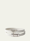 Prada Men's Saffiano Leather Logo Bracelet In White