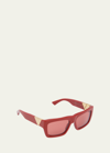 Bottega Veneta Bv1178s Acetate & Metal Rectangle Sunglasses In Shiny Solid Orang