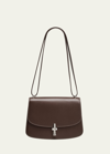 The Row Sofia Saddle Crossbody Bag In Box Leather In Dark Chocolate