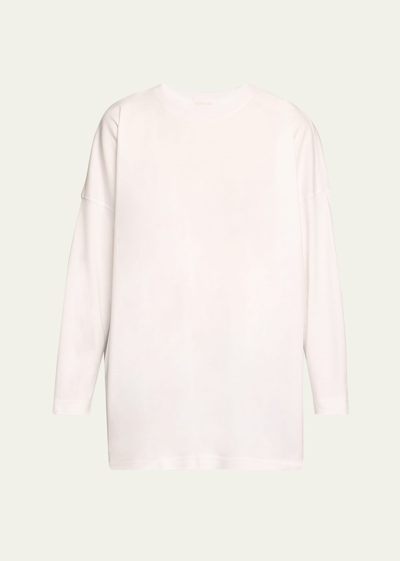 Eskandar Round Neck Long Sleeve Cotton T-shirt In White