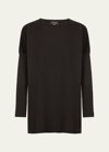 Eskandar Round Neck Long Sleeve Cotton T-shirt In Black