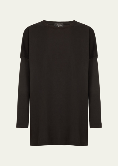 Eskandar Round Neck Long Sleeve Cotton T-shirt In Black