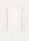 Eskandar Side Panelled Round Neck Long Sleeve T-shirt (mid Plus Length) In White