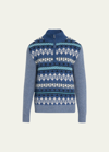 Loro Piana Fair Isle Ribbed-knit Cashmere Half-zip Sweater In Blue