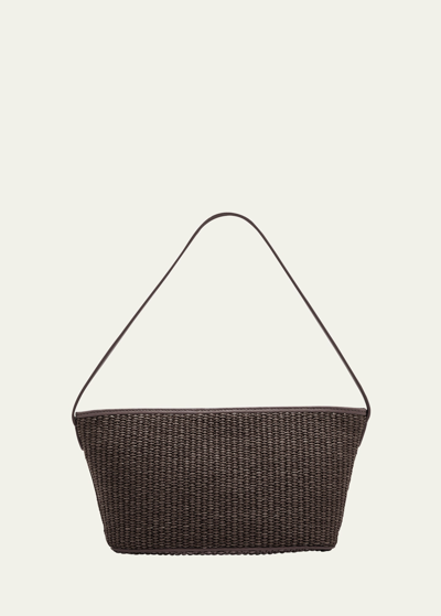 Brunello Cucinelli Leather-trimmed Raffia Shoulder Bag In Dark Brown