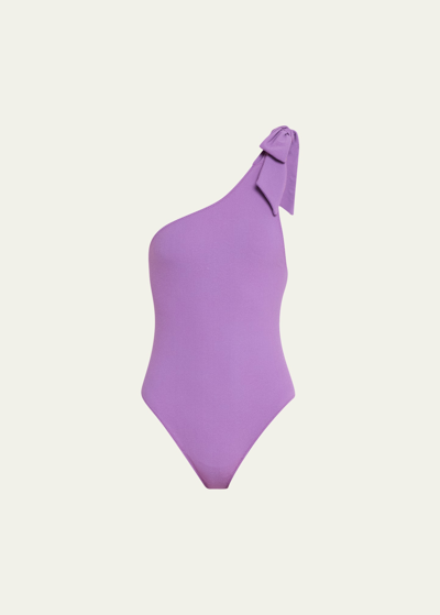Lisa Marie Fernandez One-shoulder Bow One-piece Swimsuit In Blc