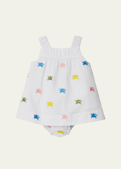 Burberry Kids' Ekd Cotton Dress With Bloomers In White