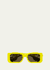 Gucci Monochrome Gg Rectangle Acetate Sunglasses In Shiny Solid Acid
