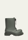 Balenciaga Men's Steroid Oversized Leather Army Boots In Dark Khaki