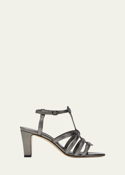 Manolo Blahnik Riranhi Metallic Caged Ankle-strap Sandals In Grap0408