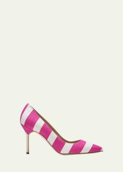 Manolo Blahnik Bb Stripe Cotton Stiletto Pumps In Ypri901v