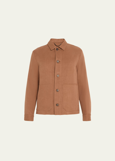 Fioroni Men's Linen Cashmere Work Jacket In Tx65 Brown