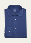 Fedeli Men's Frosted Pique Casual Button-down Shirt In Navy