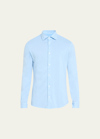 Fedeli Men's Frosted Pique Casual Button-down Shirt In Lt Blu