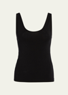 Another Tomorrow Scoop-neck Jersey Tank Top In Black