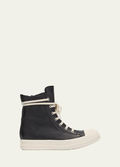 Rick Owens Leather High-top Sneakers In Nero
