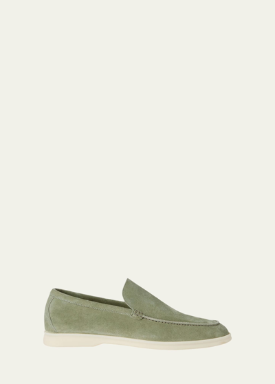 Loro Piana Men's Summer Walk Suede Loafers In Light Green