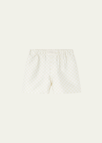 Versace Men's Silk Duchesse Checkerboard Shorts In Beige