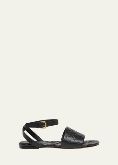 Bottega Veneta Amy Quilted Leather Ankle-strap Sandals In Black