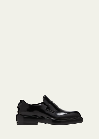 PRADA LEATHER SQUARE-TOE PENNY LOAFERS