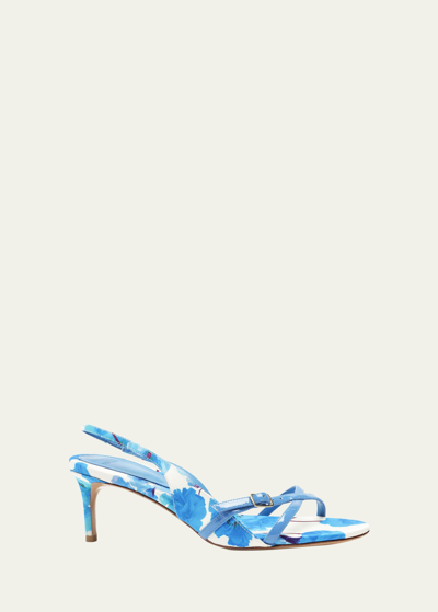 Alexandre Birman Maia Floral Crisscross Slingback Sandals In Perry Blue