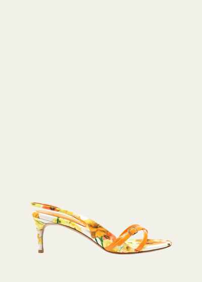 Alexandre Birman Maia Floral Crisscross Slingback Sandals In Custardyellow