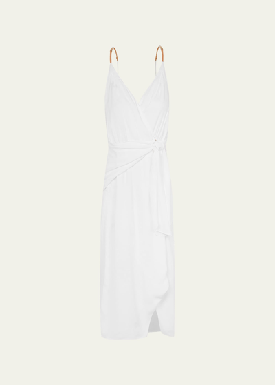 Vix Solid Carly Midi Wrap Dress In Off White