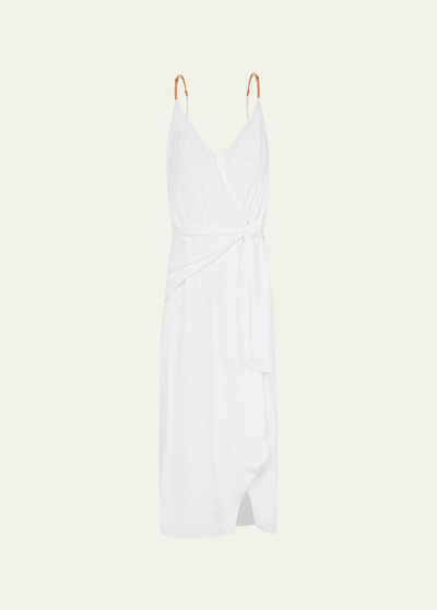 Vix Solid Carly Midi Wrap Dress In White