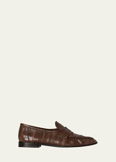 The Row Soft Leather Flat Loafers In Light Brown