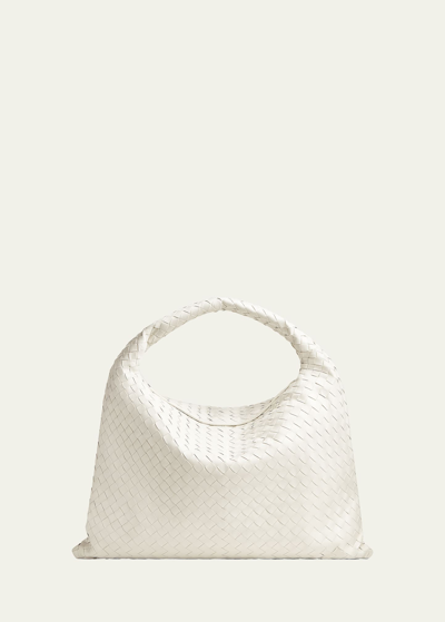 Bottega Veneta Large Leather Hop Shoulder Bag In White-m Brass
