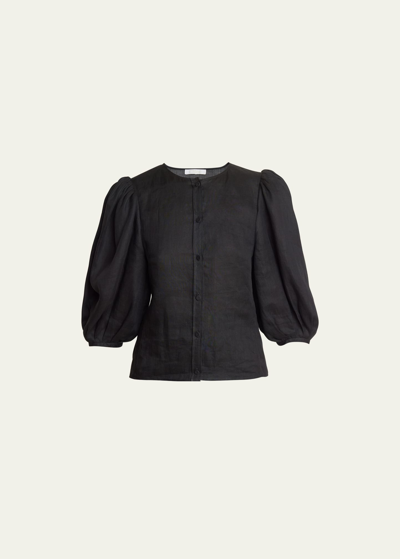 Chloé Collarless Blouse Black Size 8 100% Ramie